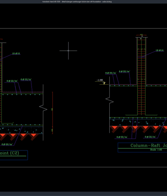 Download Gambar Detail Tulangan Sambungan Kolom dan Raft Foundation DWG AutoCAD detail tulangan sambungan kolom dan raft foundation