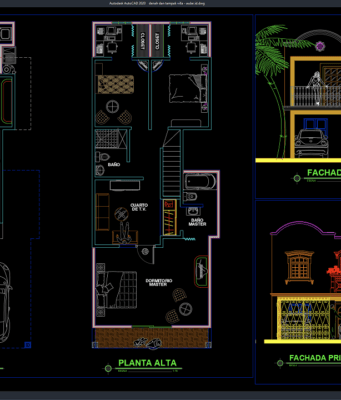 Download Gambar Denah dan Tampak Villa 2 Lantai DWG AutoCAD denah dan tampak villa 2 lantai