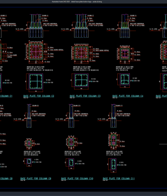 Download Gambar Detail Base Plate Kolom Baja DWG AutoCAD detail base plate kolom baja