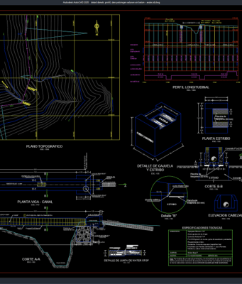 Download Detail Denah, Profil, dan Potongan Saluran Air Beton DWG AutoCAD detail denah, profil, dan potongan saluran air beton
