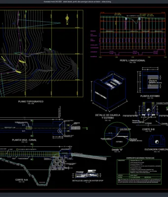 Download Detail Denah, Profil, dan Potongan Saluran Air Beton DWG AutoCAD detail denah, profil, dan potongan saluran air beton
