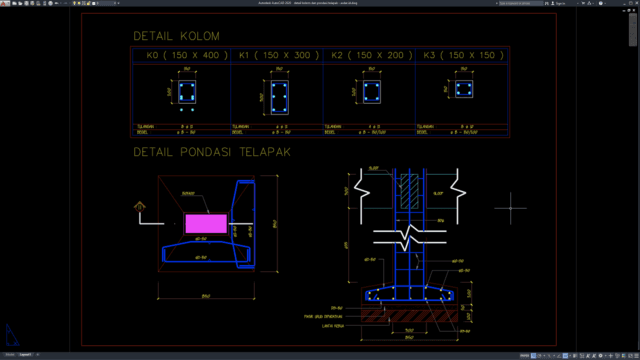 detail kolom dan pondasi telapak