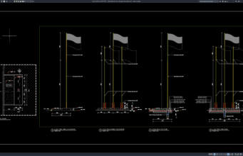 Download Detail Elevasi dan Potongan Tiang Bendera DWG AutoCAD detail elevasi dan potongan tiang bendera