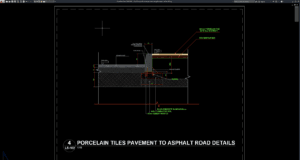 detail konstruksi lantai porselen dan jalan aspal