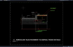 detail konstruksi lantai porselen dan jalan aspal