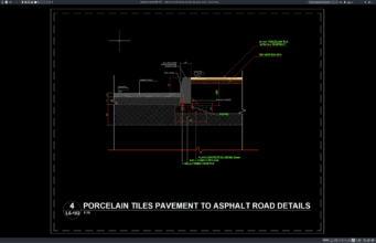 detail konstruksi lantai porselen dan jalan aspal