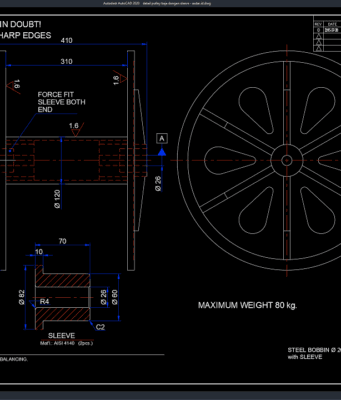 Download Detail Pulley Baja dengan Sleeve DWG AutoCAD detail pulley baja dengan sleeve