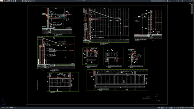 factory canopy elevation and sections details factory canopy elevation and sections details