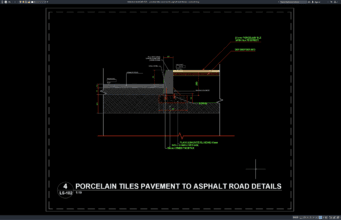 Download Porcelain Tiles Pavement to Asphalt Road Details DWG AutoCAD porcelain tiles pavement to asphalt road details