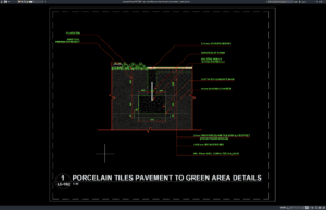 Download Porcelain Tiles Pavement to Green Area Details DWG AutoCAD porcelain tiles pavement to green area details