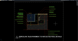 porcelain tiles pavement to reflecting pool details