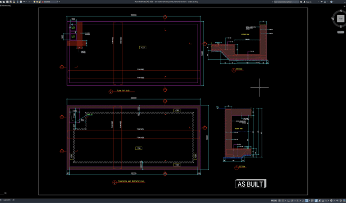 raw water tank structural plan and sections