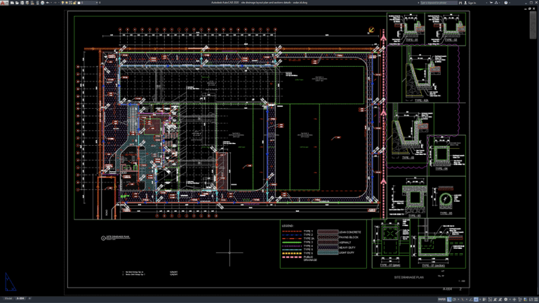 Download Site Drainage Layout Plan and Sections Details DWG AutoCAD ...