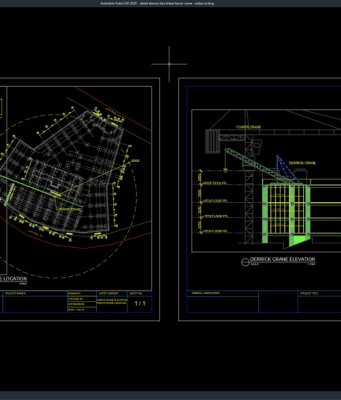 Download Detail Elevasi dan Lokasi Tower Crane DWG AutoCAD detail elevasi dan lokasi tower crane