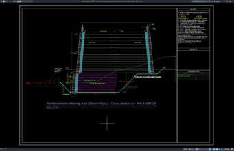 Download Detail Penampang Tulangan Dinding Penahan Tanah untuk Pipa Uap DWG AutoCAD detail penampang tulangan dinding penahan tanah untuk pipa uap