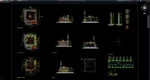 detail tampak dan potongan menara masjid
