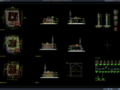 mosque minaret elevation and section details