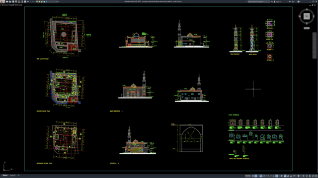 mosque minaret elevation and section details mosque minaret elevation and section details