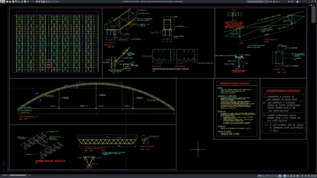 colosseum steel roof elevation and section details