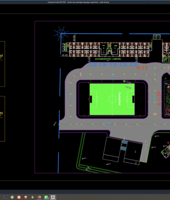 Download Denah dan Potongan Lapangan Sepak Bola DWG AutoCAD denah dan potongan lapangan sepak bola