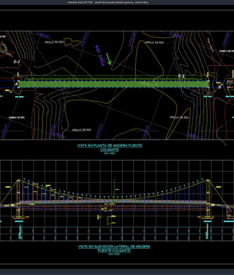 Download Denah dan Tampak Jembatan Gantung DWG AutoCAD denah dan tampak jembatan gantung