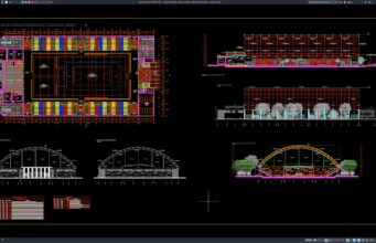 Download Denah, Tampak, dan Potongan Stadion Bola Basket DWG AutoCAD denah, tampak, dan potongan stadion bola basket