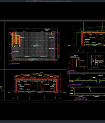 Download Detail Denah, Tampak, dan Potongan Panggung Coliseum DWG AutoCAD detail denah, tampak, dan potongan panggung coliseum