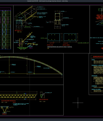 Download Detail Tampak dan Potongan Atap Baja Colosseum DWG AutoCAD detail tampak dan potongan atap baja colosseum