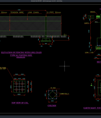 Download Detail Tampak Pagar Chain Link DWG AutoCAD detail tampak pagar chain link