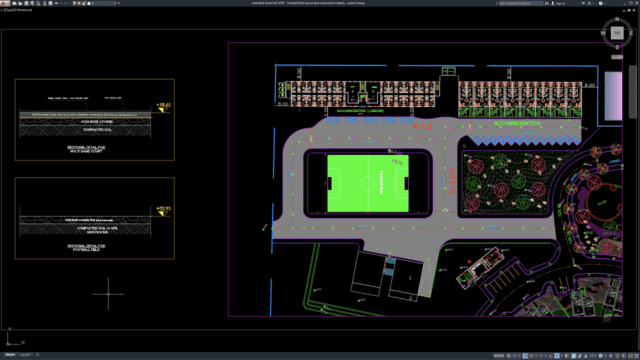 football field layout plan and section details
