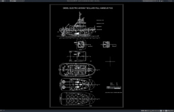 Download Gambar Kapal Tunda Pelabuhan Diesel Elektrik DWG AutoCAD kapal tunda pelabuhan diesel elektrik