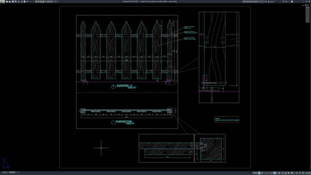 wooden fence elevation and section details wooden fence elevation and section details