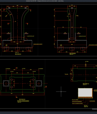 Download Bridge Pier Dimensions and Cross Section Details DWG AutoCAD bridge pier dimensions and cross section details