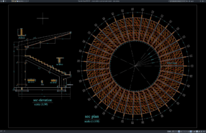 Download Circular Stadium Layout and Section Details DWG AutoCAD circular stadium layout and section details