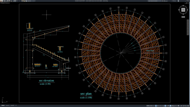 circular stadium layout and section details