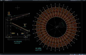 Download Denah dan Potongan Stadion Melingkar DWG AutoCAD denah dan potongan stadion melingkar