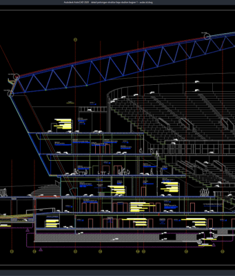 Download Detail Potongan Struktur Baja Stadion Bagian 1 DWG AutoCAD detail potongan struktur baja stadion bagian 1