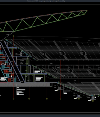 Download Detail Potongan Struktur Baja Stadion Bagian 2 DWG AutoCAD detail potongan struktur baja stadion bagian 2