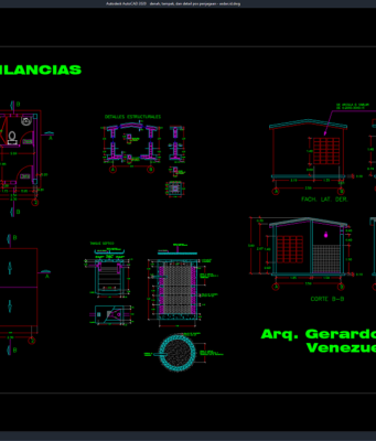 Download Denah, Tampak, dan Detail Pos Penjagaan DWG AutoCAD denah, tampak, dan detail pos penjagaan