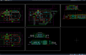 Download Denah, Tampak, dan Potongan Aula Konferensi DWG AutoCAD denah, tampak, dan potongan aula konferensi