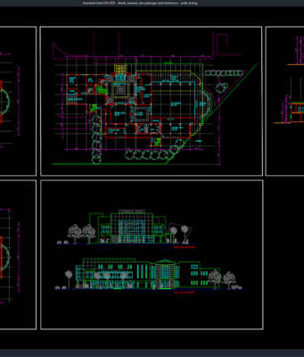 Download Denah, Tampak, dan Potongan Aula Konferensi DWG AutoCAD denah, tampak, dan potongan aula konferensi