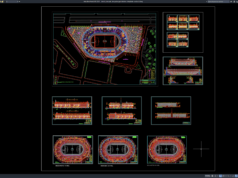 Download Denah, Tampak, dan Potongan Stadion Olimpiade DWG AutoCAD denah, tampak, dan potongan stadion olimpiade