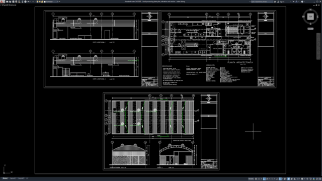 food processing plant plan, elevation and section