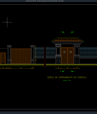 Download Gambar Tampak Gerbang Masuk dan Detail Pagar DWG AutoCAD gambar tampak gerbang masuk dan detail pagar