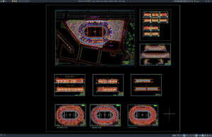 Download Olympic Stadium Plan, Elevation and Section Details DWG AutoCAD olympic stadium plan, elevation and section details