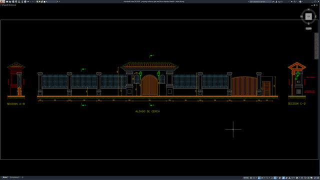 property entrance gate and fence elevation details property entrance gate and fence elevation details